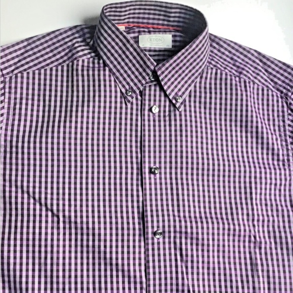 ETON contemporary purple checkered cotton shirt Sz 15 3/4 -40 cm made in Europe - Picture 5 of 12